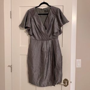 Adrianna Papell Size 8 Gunmetal Faux Wrap Dress